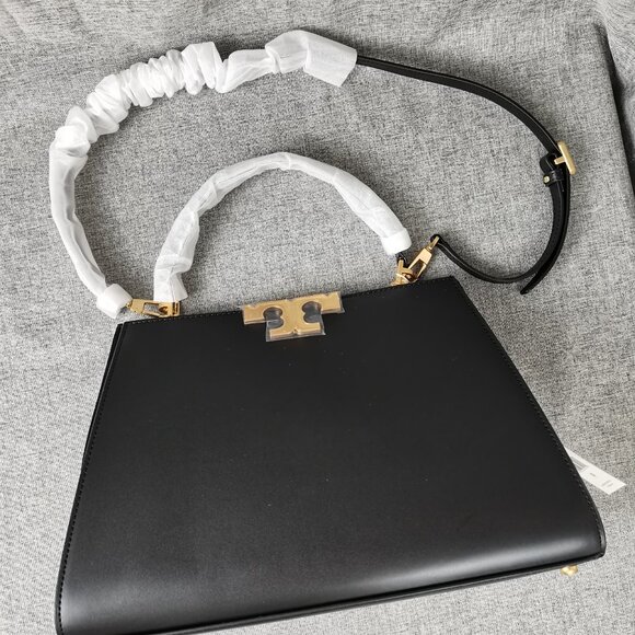 NEW Tory Burch Eleanor Spazzolato Satchel Bag In Black - Picture 9 of 11